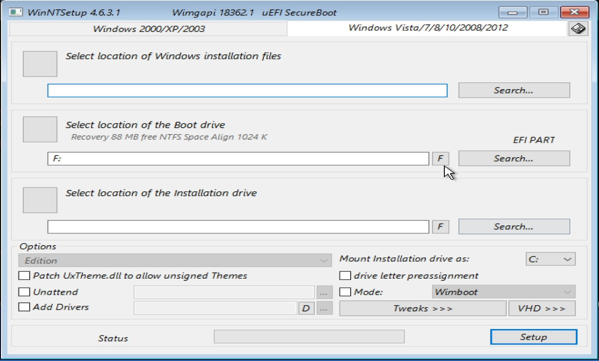 Tải phần mềm WinNTSetup phần mềm tùy chỉnh cài đặt windows