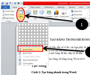 Hướng dẫn tạo bảng trong word 2010