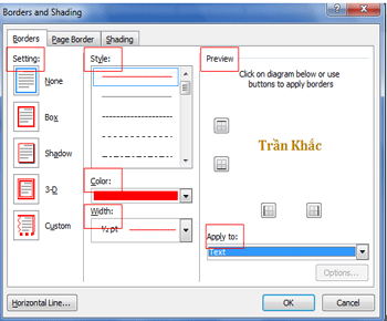 Tạo khung cho văn bản với borders and shading trong microsoft office word