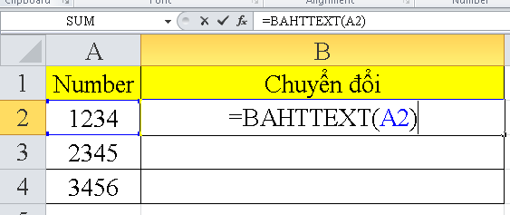 Hướng dẫn sử dụng hàm bahttext trong excel